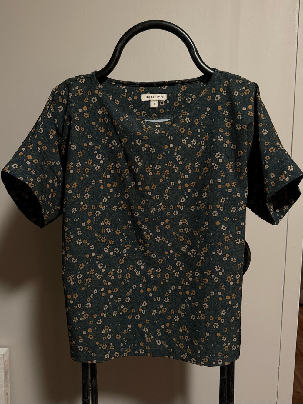 Albion Dark Green Floral Boxy Swim Top with Mustard & Cream Blossoms - Picture 2 of 6